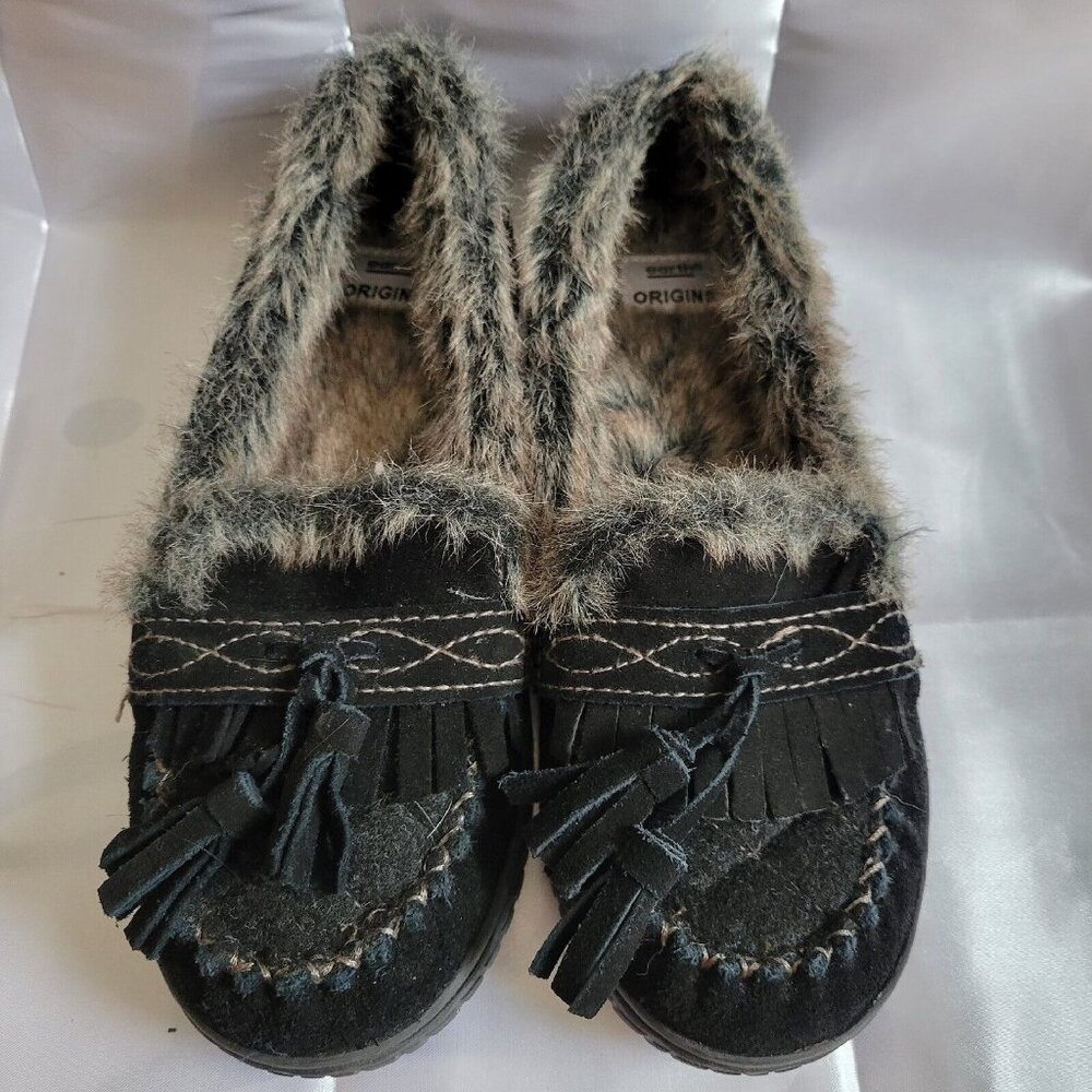 Earth Origins Yukon Yasmine Suede Slippers Tassels Black 5/6  Womens